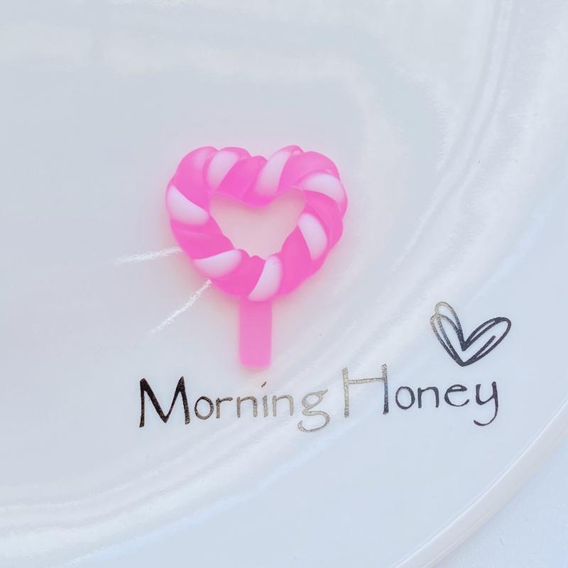 12Pcs New Luminous Heart-Shaped Lollipop Resin Figurine Crafts Flatback Cabochon Ornament Jewelry Making Hairwear Accessories