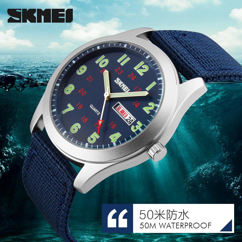 Moment Beauty Genuine Fashion Nylon Woven Strap Trendy Male God Double Calendar Quartz Watch Luminous Watch