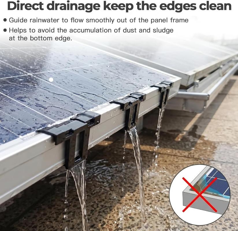 Solar Panel Drainage Clips Roof Solar Panel Frame Cleaning Clamp Photovoltaic Panel Water Guide & Mud Clip Remove Stagnant Water