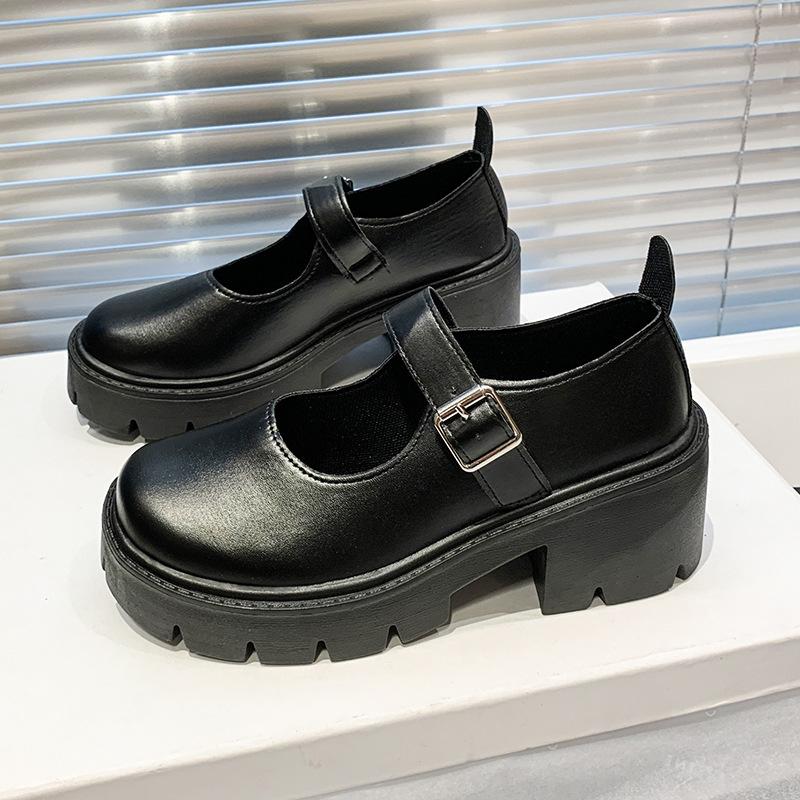 Mary Jane Women's Shoes 2025 New Fashion Versatile with Skirt Small Leather Shoes Women's French One-word Buckle Belt Thick Heel Single Shoes
