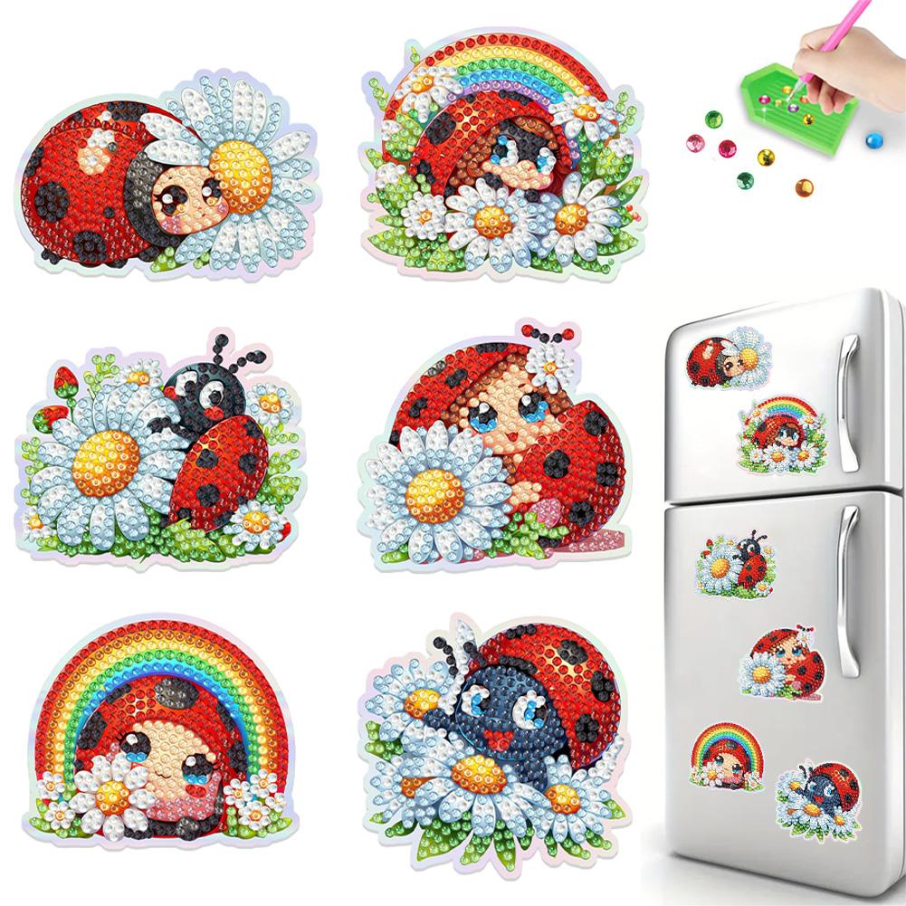 6Pcs Animal DIY Diamond Painting Fridge Magnets 6Pcs Animal Print DIY Crystal Sparkling Diamond Magnets Set for Art Crafts Gift