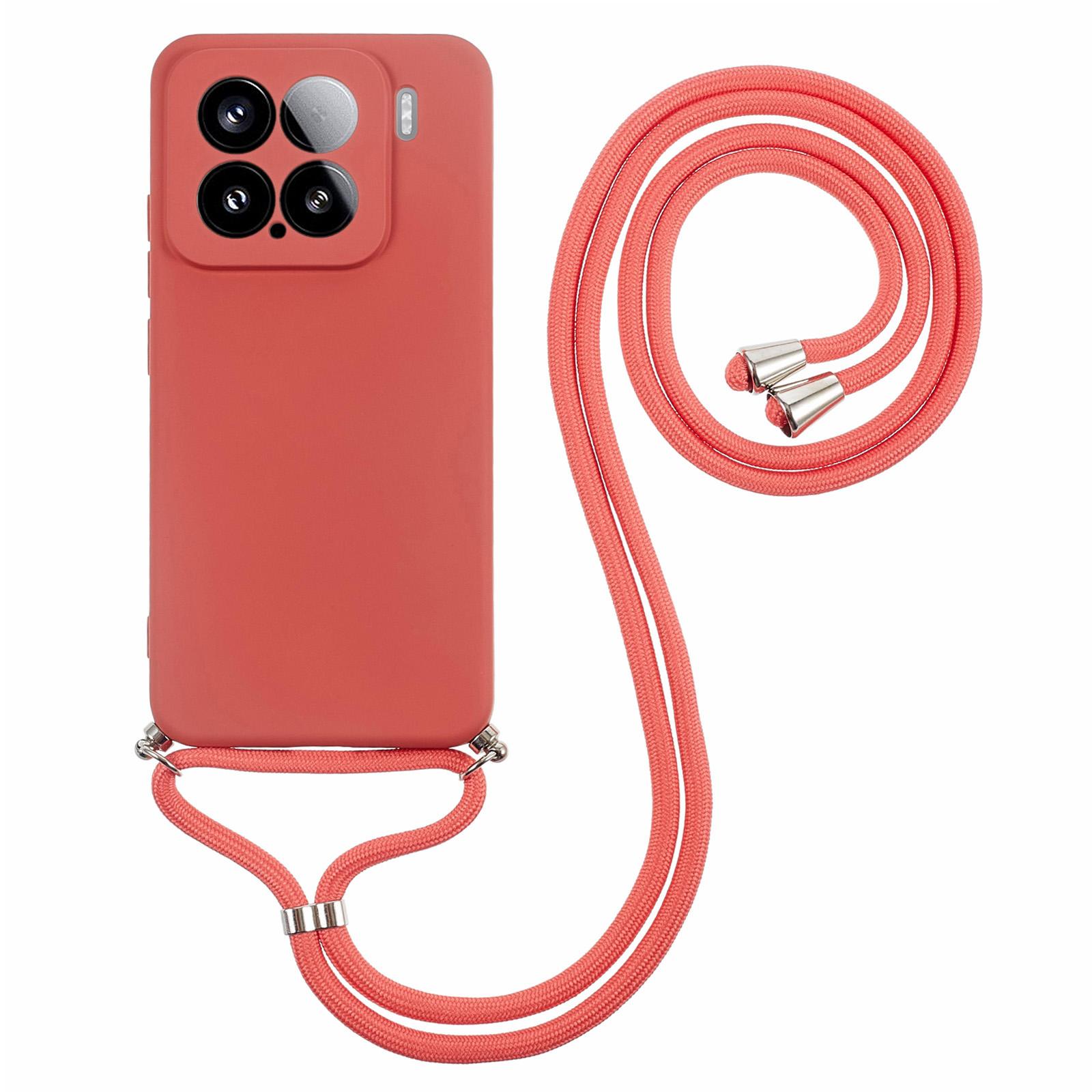 

For Xiaomi 15 Crossbody Case Flexible TPU Fiber Lining Anti-Shock Phone Cover Hawthorn Red