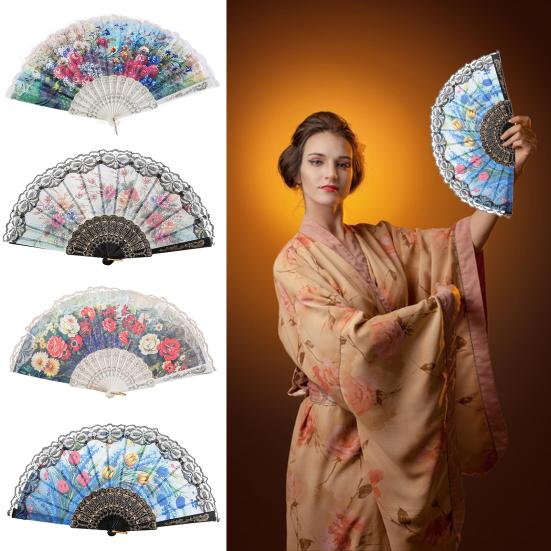 

Складной веер, легкий портативный винтажный веер, элегантный кружевной веер с цветочным узором, ручной веер, аксессуар для свадебной вечеринки