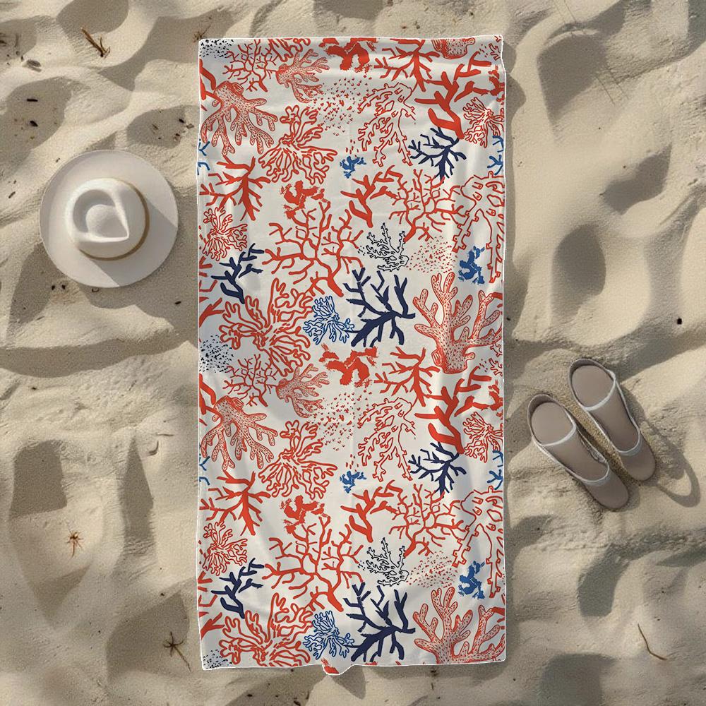 Asciugamano da Spiaggia Colorato con Foglie, Schizzi Astratti e Motivo Corallo, Morbido, Resistente, Asciugatura Rapida, Ideale per Spiaggia Estiva, Nuoto e Campeggio