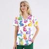 Women's Fashion V-neck Short Sleeve Workwear With Pockets Printed Tops