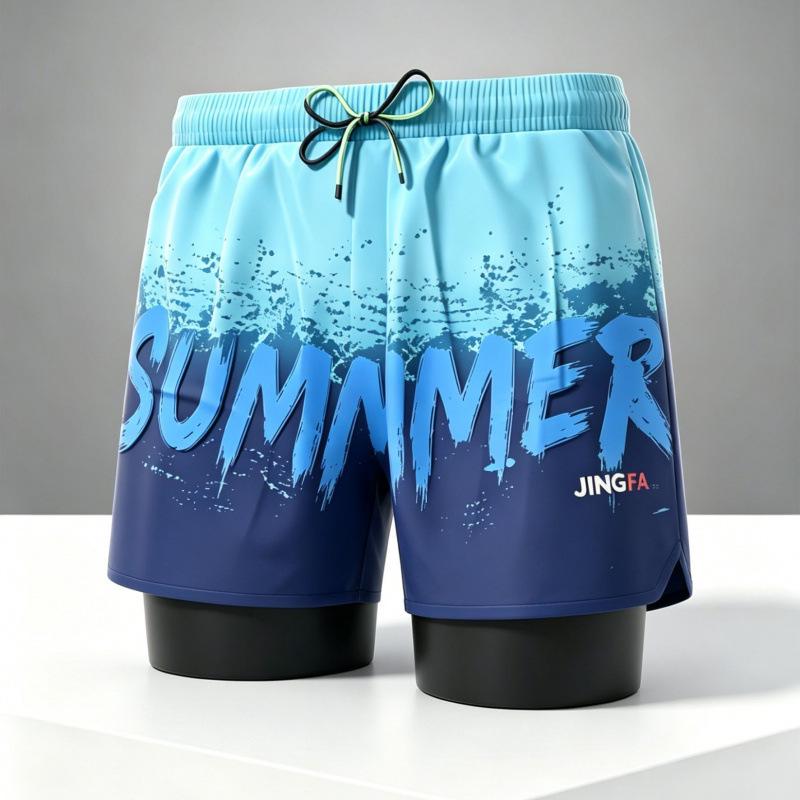 Men's Plus Size Quick-Drying Double-Layer Swim Trunks with Anti-Embarrassment Design