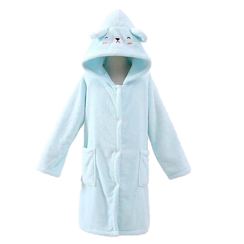 Children's Cute Cartoon Coral Fleece Hooded Bathrobe - Absorbent, No-Shed, Thick, Wearable Cloak