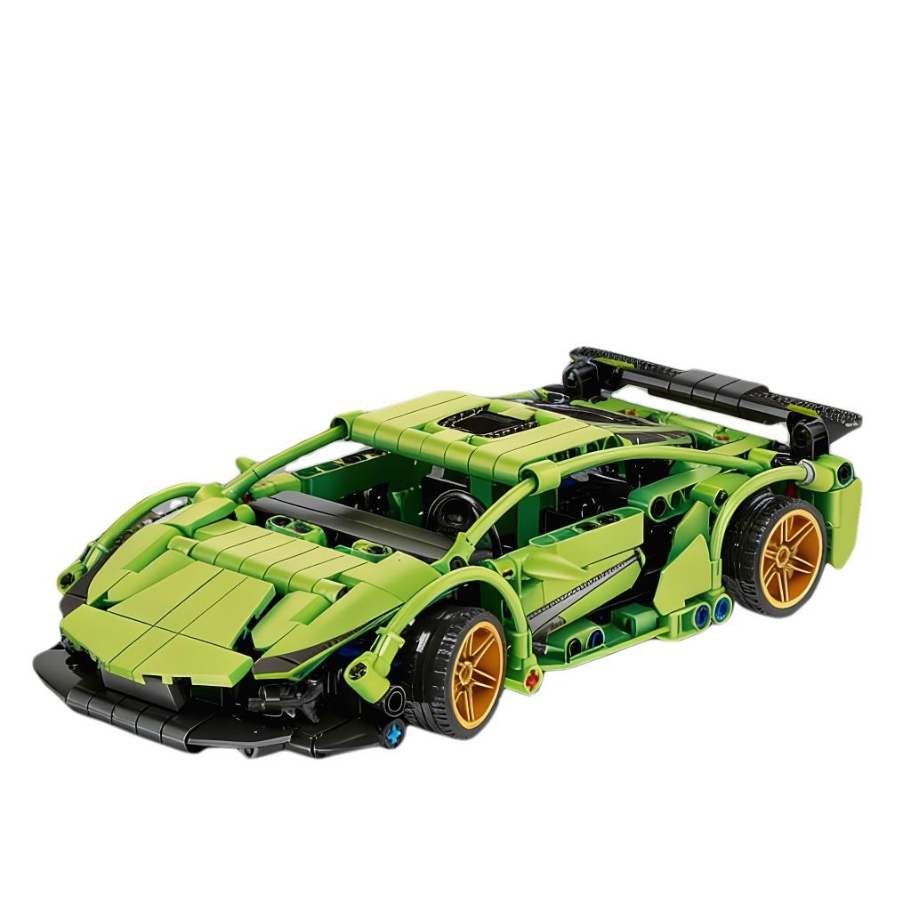 Green Supercar Building Blocks, Technic Racing Model with Gold Wheels, DIY Assembly Bricks, STEM Toy