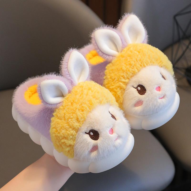 Children's cotton slippers winter velvet thickened warm soft sole non-slip home cartoon cute boy and girl baby parent-child shoes