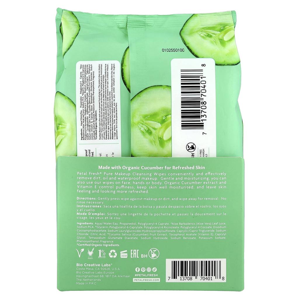 Petal Fresh Makeup Removing Cleansing Tissues, Refreshing Cucumber, 60 Sheets