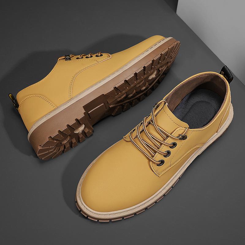 Work and labor insurance men's shoes spring big head leather shoes men's casual leather shoes thick sole heightening non-slip low top Martin shoes