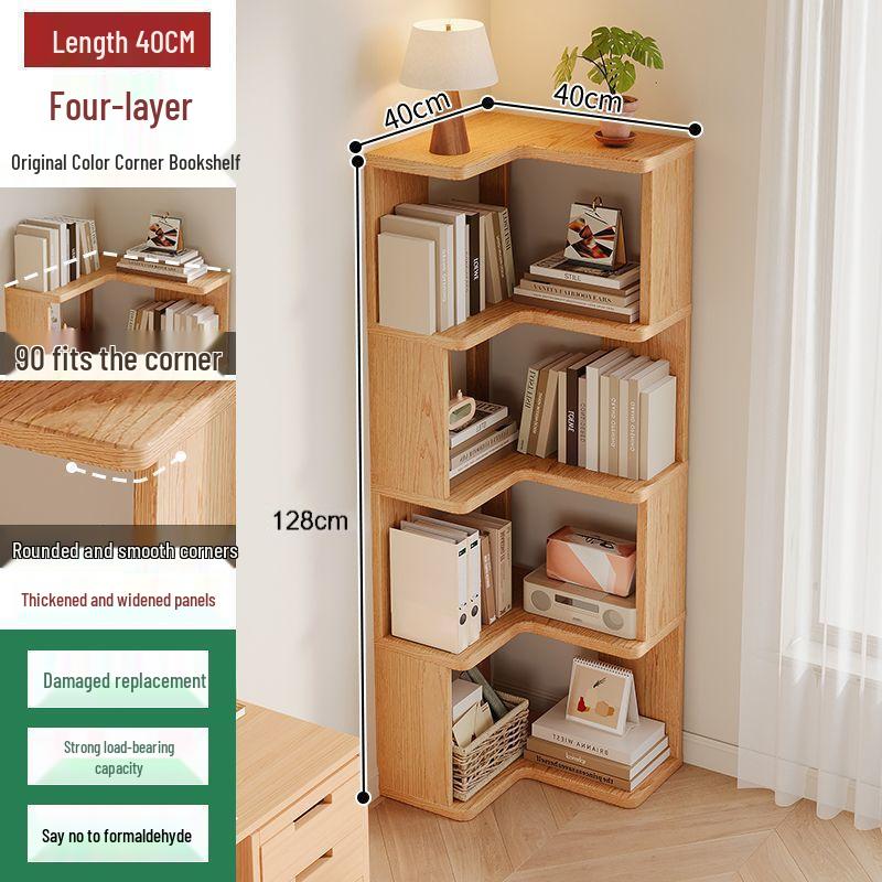 Solid Wood Corner Bookshelf - Multi-layer Storage Rack for Living Room