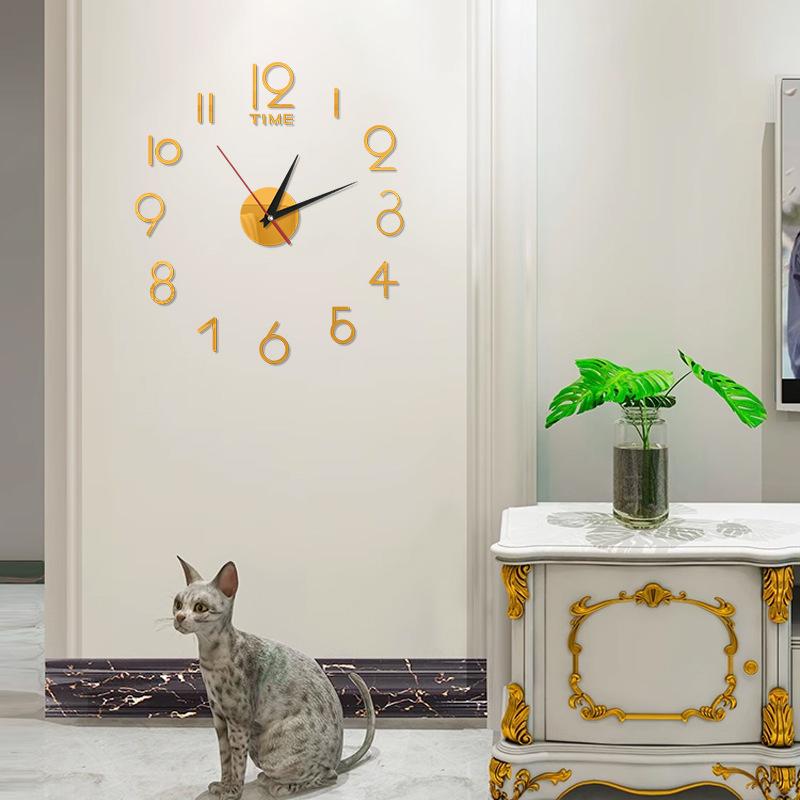 3D Frameless Wall Clock with Silent Movement and DIY Number Stickers for Home Decor, Living Room, Bedroom