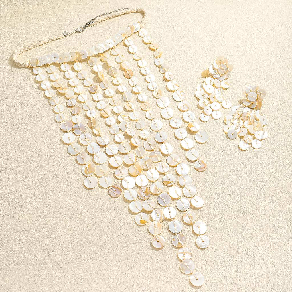 Trendy Shell Tassel Necklace Earrings Set For Women Bohemia Handmade Rope Chain Jewelry Set Summer Holiday Beach Accessory