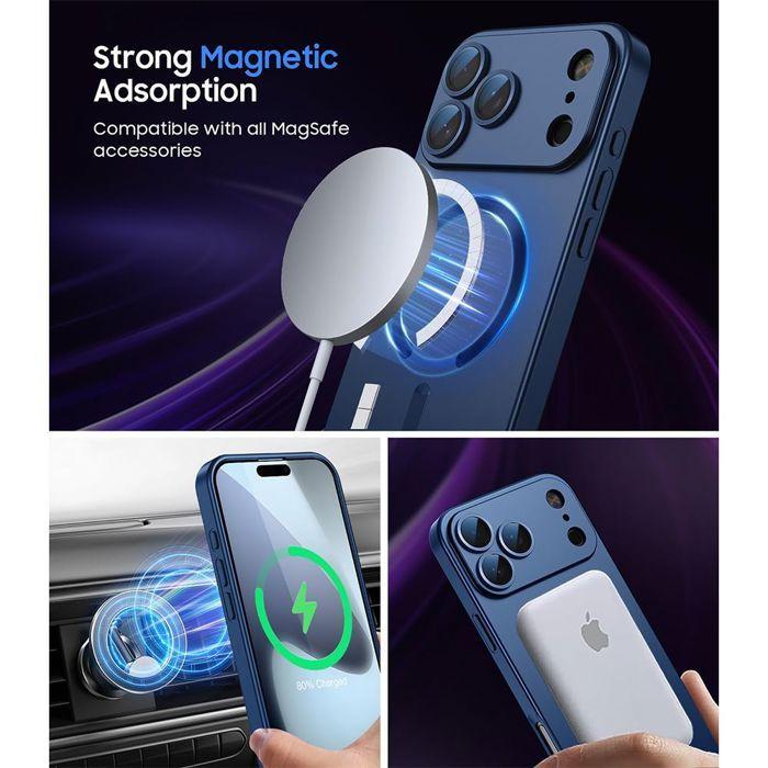 Coque pour iPhone 18 Pro Max, Silicone avec Anneau Magnétique Intégré - Bleu Marine