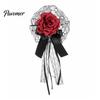 Halloween Costume Hair Decor Rose Bow Clip, Lace Pearl Hairpin, Lolita Gothic Bowknot Floral Headpiece Hairpin for Women Bride Cosplay Party