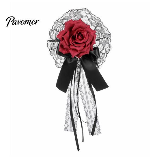 Halloween Costume Hair Decor Rose Bow Clip, Lace Pearl Hairpin, Lolita Gothic Bowknot Floral Headpiece Hairpin for Women Bride Cosplay Party
