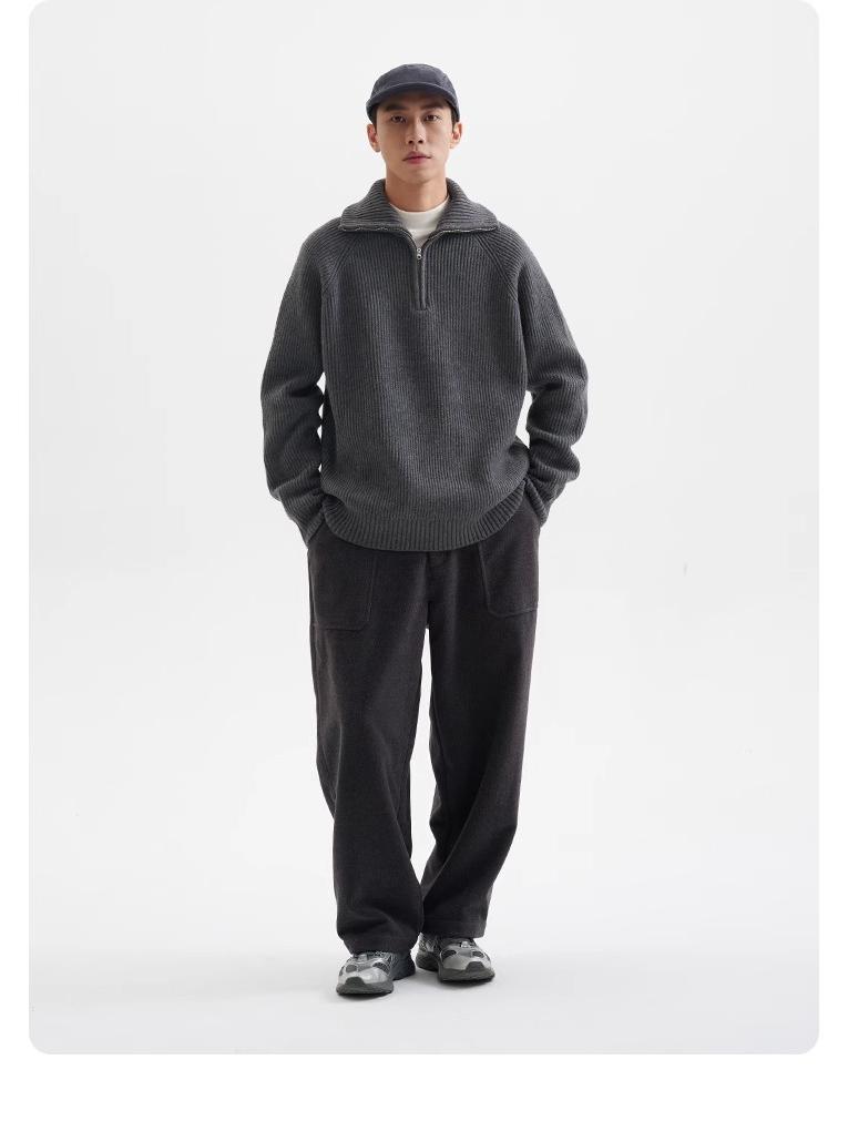 Men's High-Neck Half-Zip Thick Knit Sweater, Retro Loose-Fit Pullover for Autumn/Winter