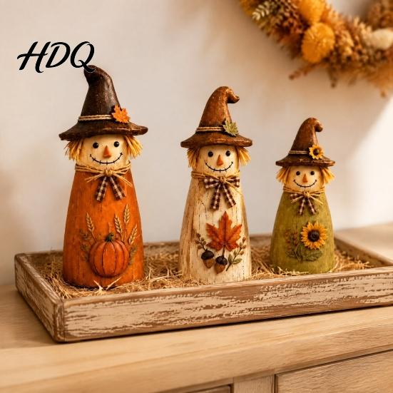 Autumn Tiered Tray Decor Vintage Resin Scarecrow Figurines Fall Harvest Pumpkin Sunflower Maple Rustic Figurines Leaf Tabletop Decor Thanksgiving