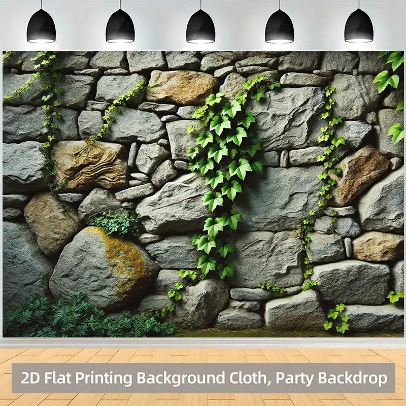 2D Rustic Stone Wall Ivy Photo Backdrop Wedding Birthday Party Decor Background