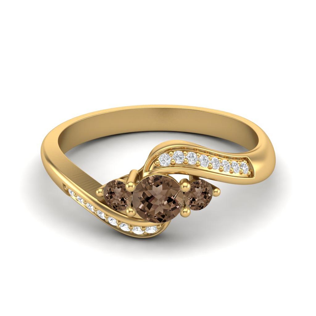 0.40 Ctw Round Smoky Quartz 925 Sterling Silver Gold Vermeil Three Stone Women Wedding Ring