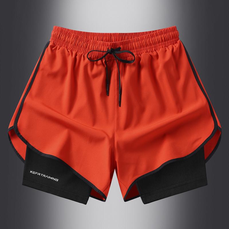 Pantalones Cortos Deportivos de Dos Piezas Falsas de Verano para Hombre y Mujer Secado Rápido Tres Puntos Running Entrenamiento Fitness Forro Pantalones Cortos Deportivos