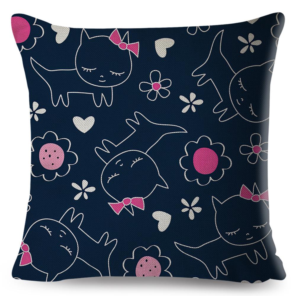 Playful Cat Pattern Design Double Sided Printed Living Room Bedroom Decor Cushion Cover