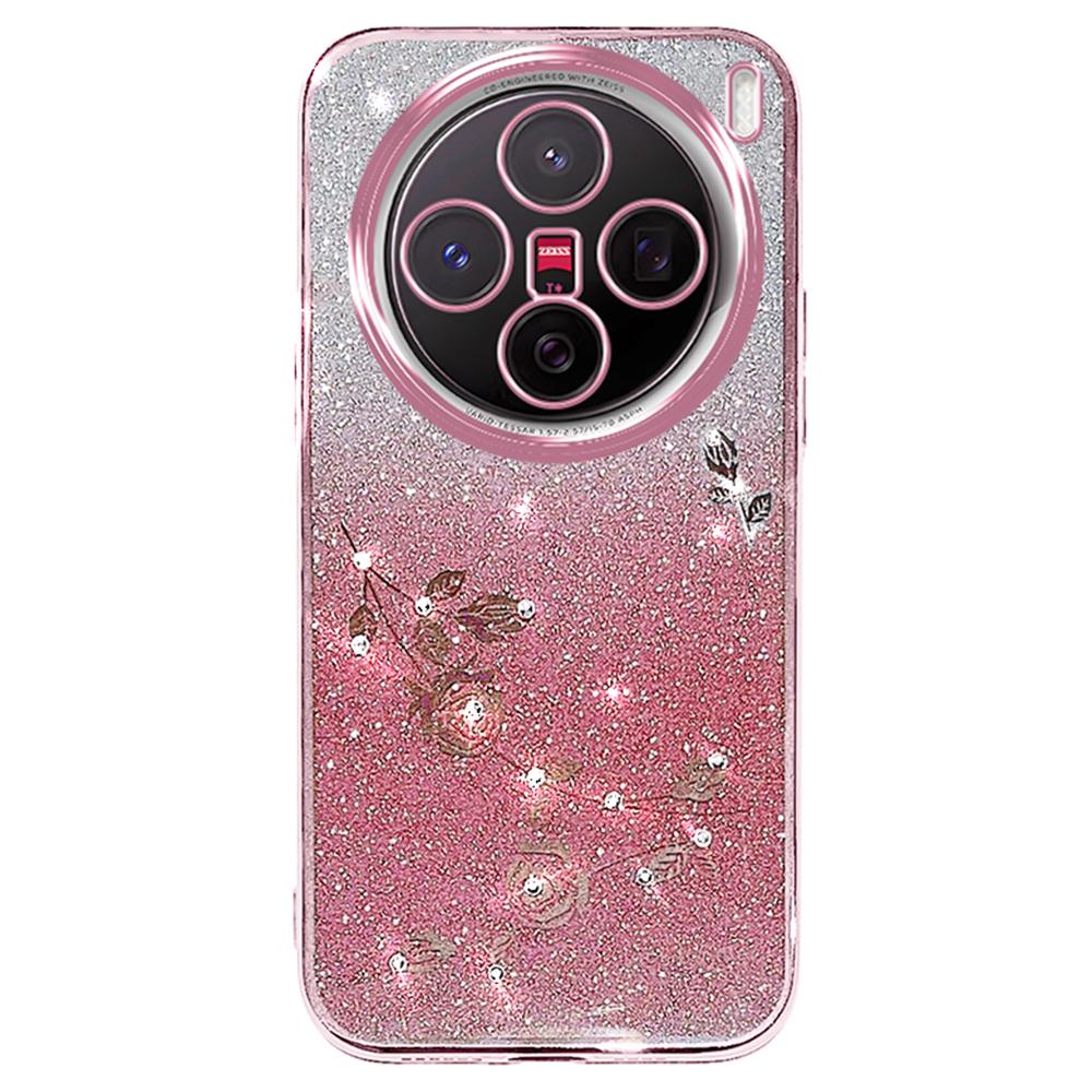 

For vivo X200 5G Case Flower Pattern TPU Gradient Phone Cover with Lanyards Blue