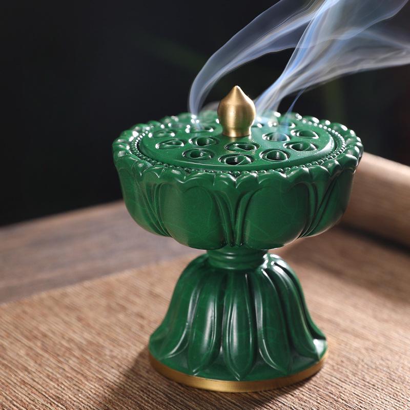 Antique Lotus Lamp Copper Incense Burner For Incense Coil Home Creative Ornaments Brass Censer Decoration For Home Aroma