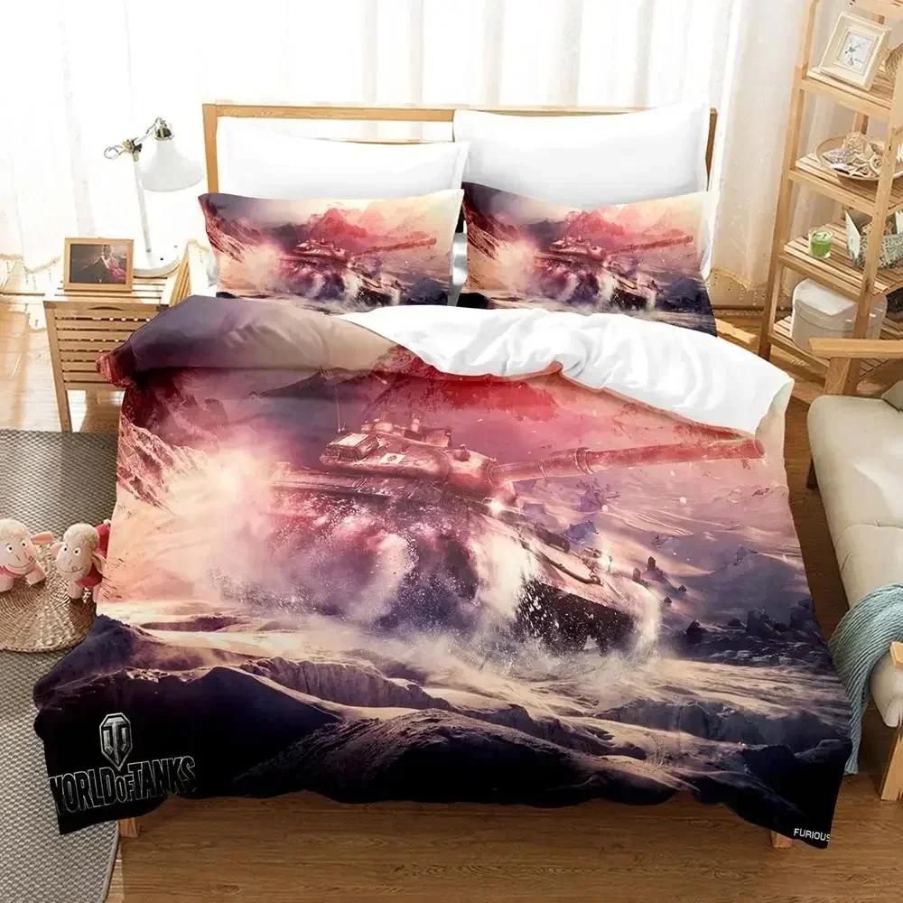 Tank Duvet Cover Set King Size War Theme Bedding Set W-World Of Tank Game Gifts For Kids Boys Men Comfortable Bedroom Decor