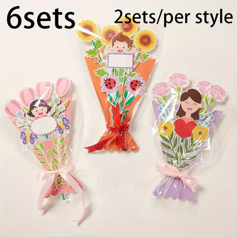 6sets Mother's Day gift handmade diy paper hand-held flower greeting card making material kit, kindergarten children handmade greeting card DIY