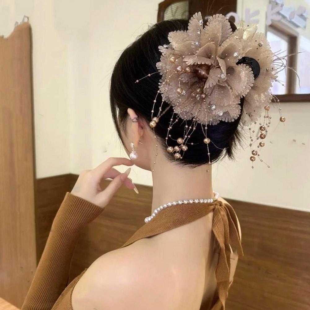 Bead Fringe Hairpin Lady Style Big Headgear New Hair Clip Shark 2024 Women Shower R5B7