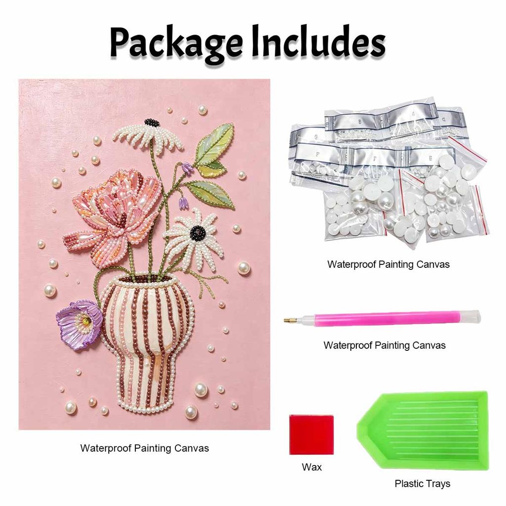 Einfaches DIY-Rahmen-Perlenmalerei-Set mit schöner rosa Blumenvase 3D-Glitzer-Leinwandkunst für Heimdekoration Geschenkidee