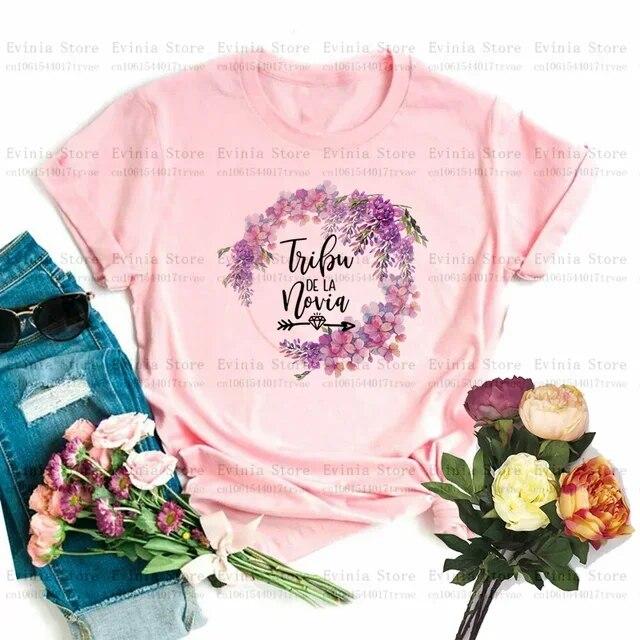 

Женская футболка с гирляндой La Novia, Испания, команда невесты Femme, футболка для свадебного душа, футболки для девичника для девочек 3XL