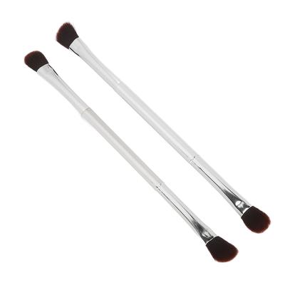 2pcs Double Ended Eyeshadow Brush Set Silver Makeup Soft Fiber Hair Nose Contour Brush Cosmetic Tool