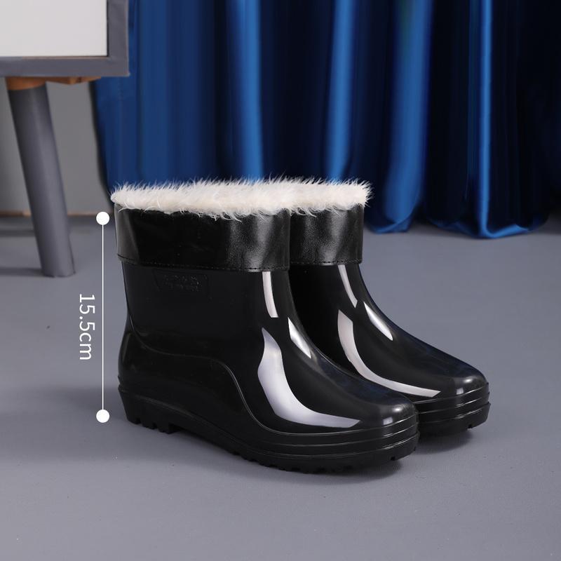 Thick-soled wear-resistant solid color men's lightweight high-top men's warm high-top waterproof mid-high non-slip rain boots thick model