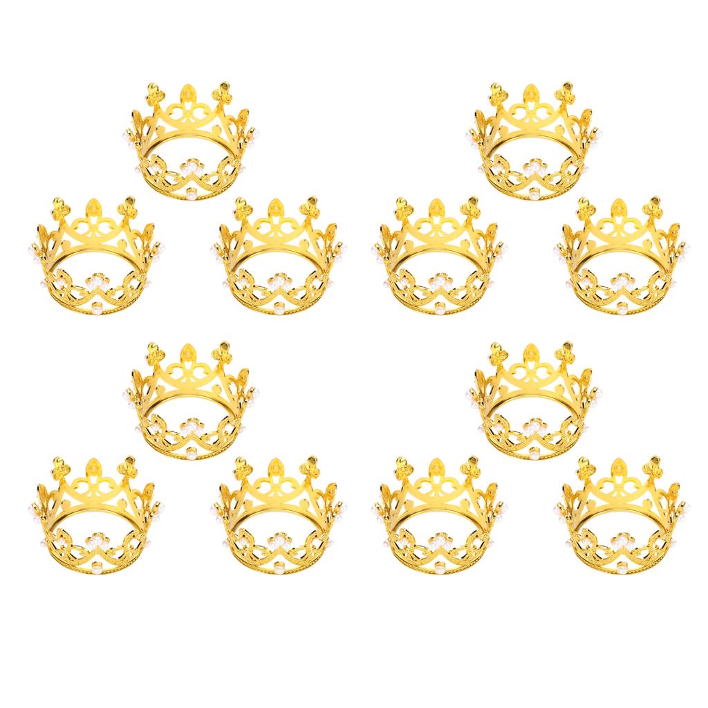 30PCS Mini Crowns Plastic Small Princess Pearl Crown Cake Topper Decorations for Birthday Wedding Party Baby Shower Gold