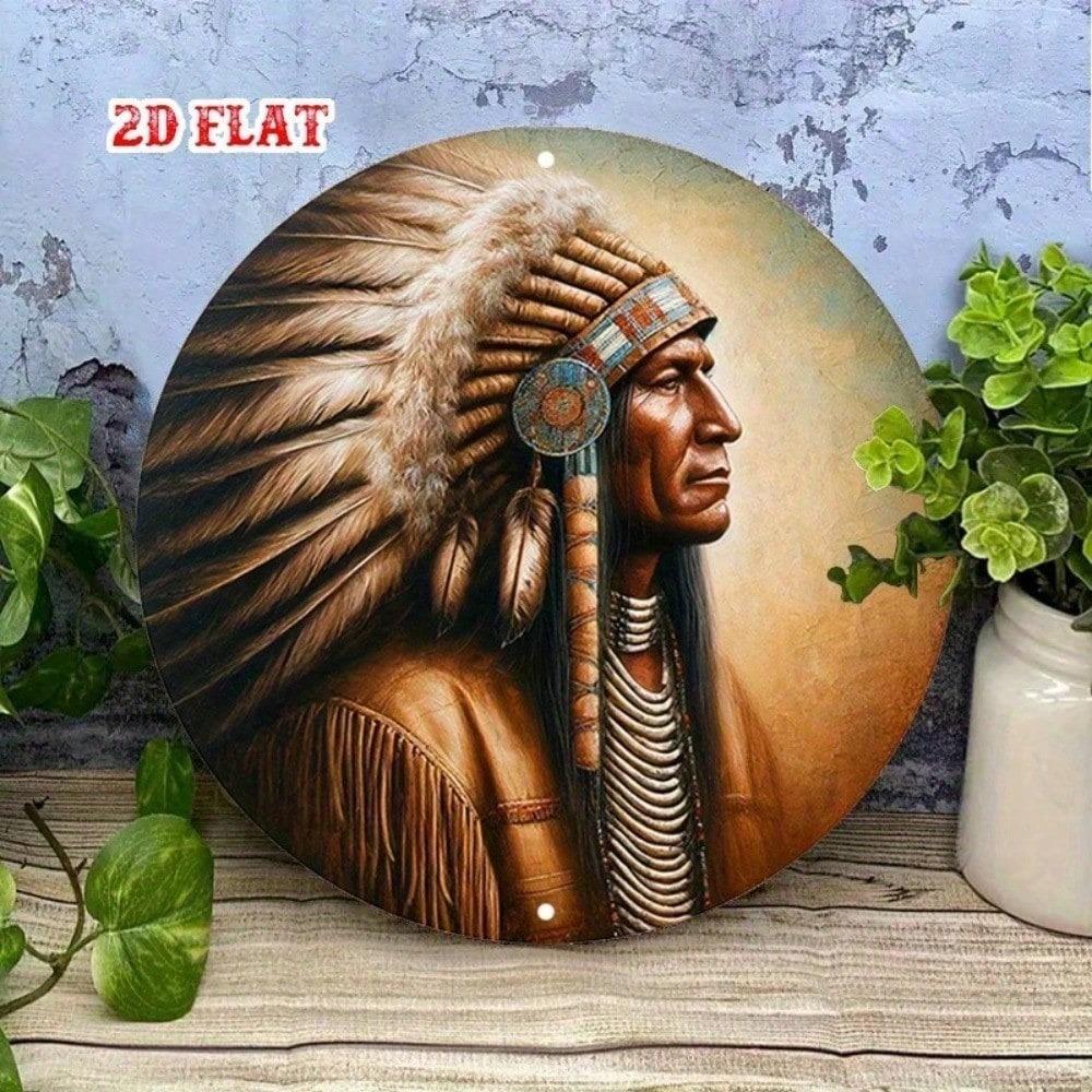 Native Spirit Round Tin Sign 8x8 Inches Vintage Metal Wall Art Home Decor Bar Cafe Man Cave