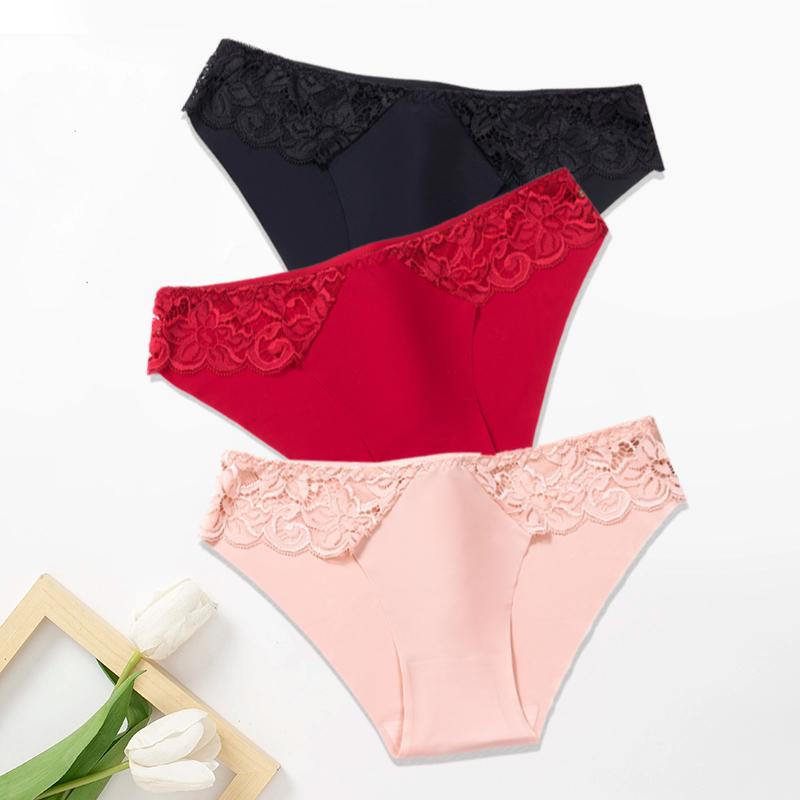 

3Pcs/Set Lace Woman Panties Silk New Female Underwear for Woman Seamless Solid Lingerie Panties 3Pcs Free Shipping S&3pcs
