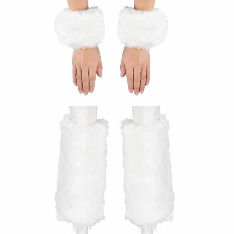 Fellimitat Manschetten Pelzige Handgelenkbänder Beinstulpen Handgelenkstulpen Wärmer Stiefelstulpen für Damen Party Cosplay Kostüme Zubehör