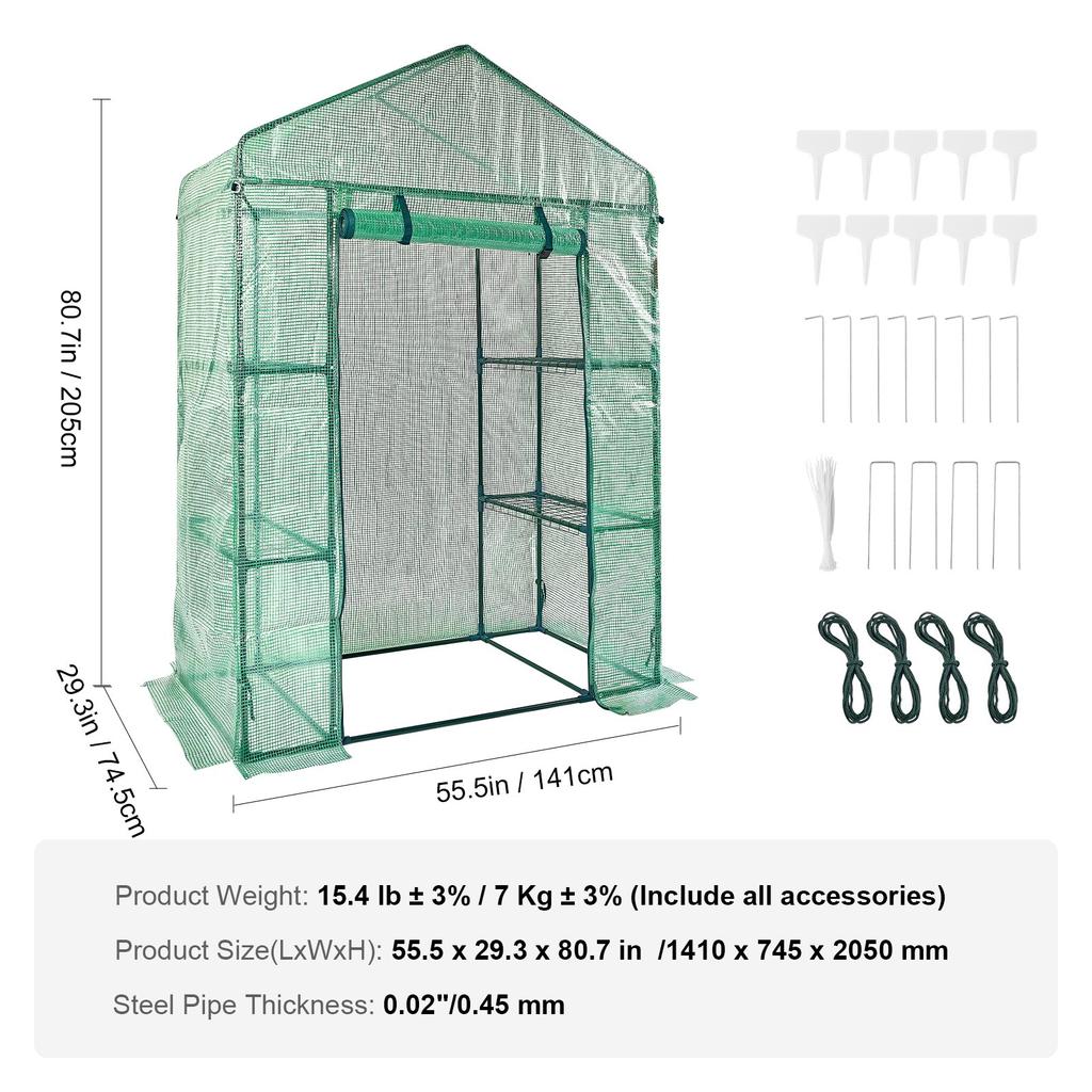 VEVOR Walk-in Green House, 4.6 X 2.4 X 6.7 Ft Greenhouse with Shelves, Set Up In Minutes