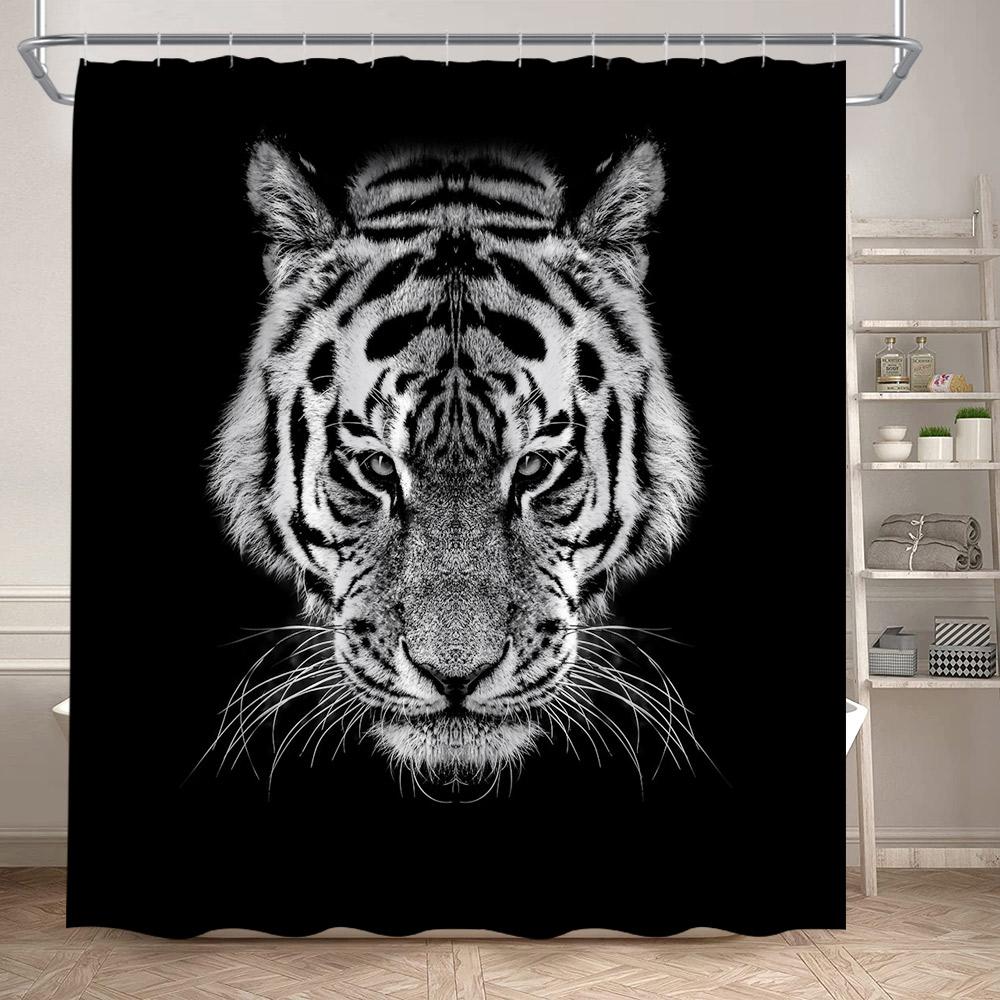 

Wild Animals Shower Curtain Motivational Words Panther Tiger Lion Modern Bathroom Decor Dark Polyester Bath Curtain with Hooks 120x180cm-47x70in