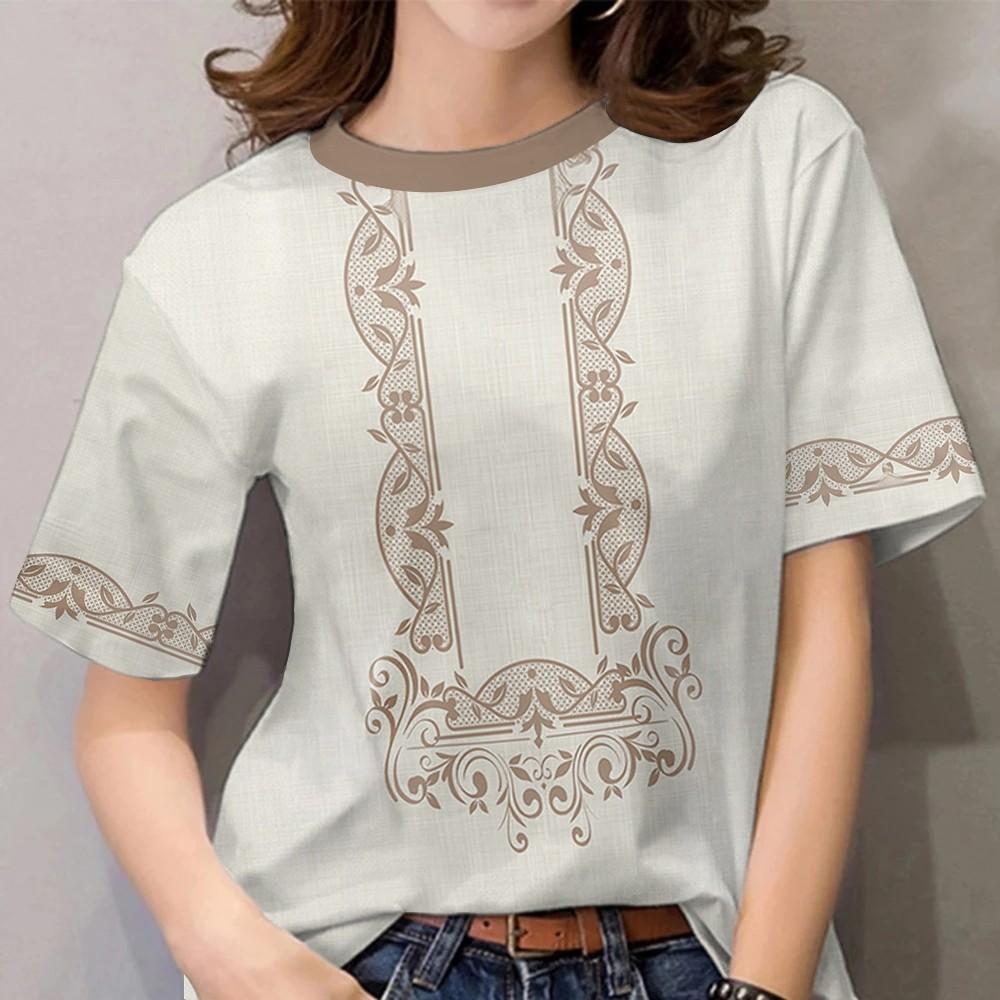 Neue ASEAN-Kleidung für Damen 2026: Ethno-Style-T-Shirt mit Rundhalsausschnitt und kurzen Ärmeln