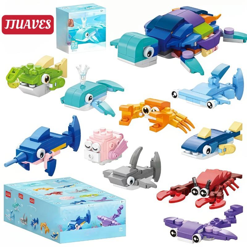10 in 1 Ocean Animal Building Blocks Set for Kids Educational DIY Assembly Toys Sea Creatures Model Bricks Kit for Boys Girls Ocean 10 in 1