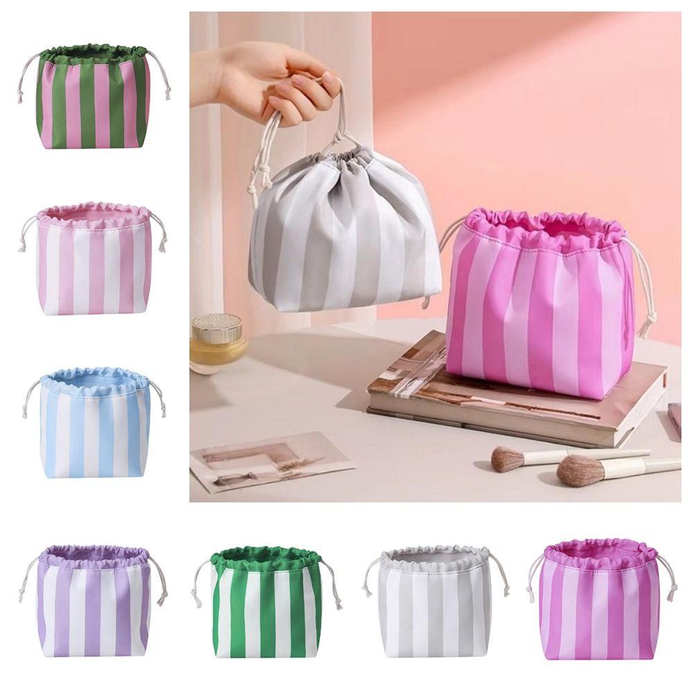 Striped Drawstring Cosmetic Bag Portable Striped Cosmetic Organizer Makeup Bag Organize Women