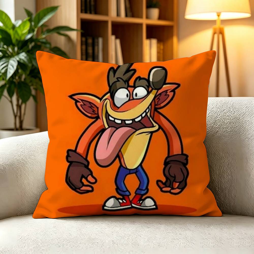 CCCrash Bandicoot Classic Orange Marsupial Square DoubleSided printed Pillow Case Bedroom Bedside Pillow Sofa Cushion Cover