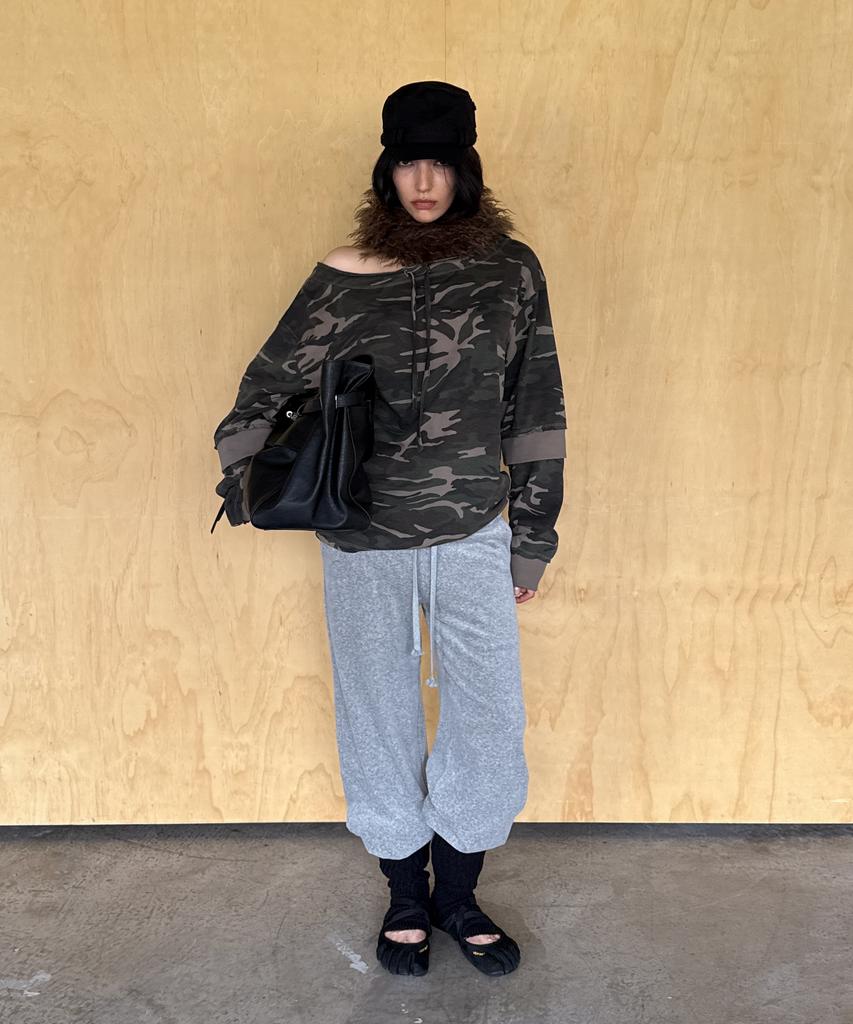 SANDRIC Velvet Track Pants_Melange Gray