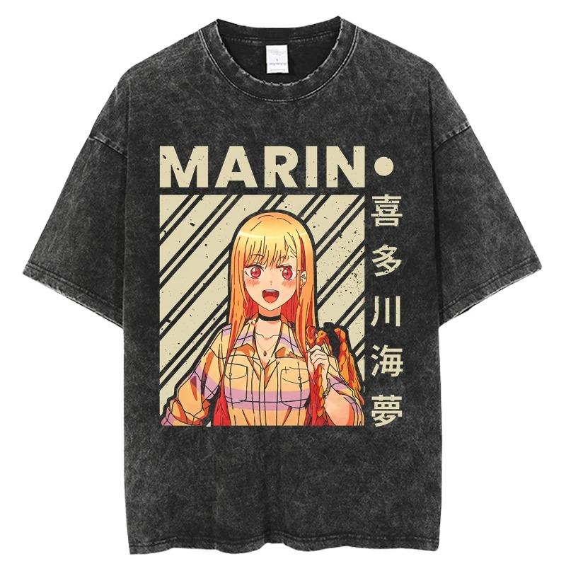 Harajuku Casual Tops Hot Anime My Dress Up Darling Kitagawa Marin Printed Tshirt Men Women High Quality Washed Cotton Tshirts