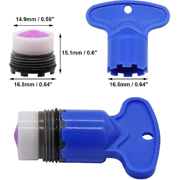 4Pcs(2 Set) M16.5 Faucet Aerator with Key Removal Wrench Tool, Bathroom Water Faucet Aerator Adapter Replacement Parts Water Flow Restrictor for