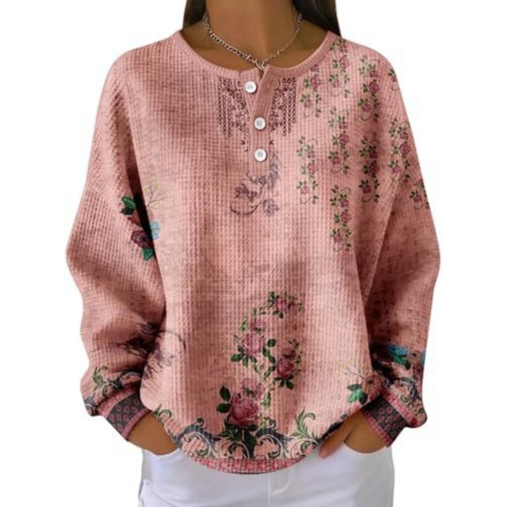 Women's Casual Printed Button Long Sleeve Sweatshirt
